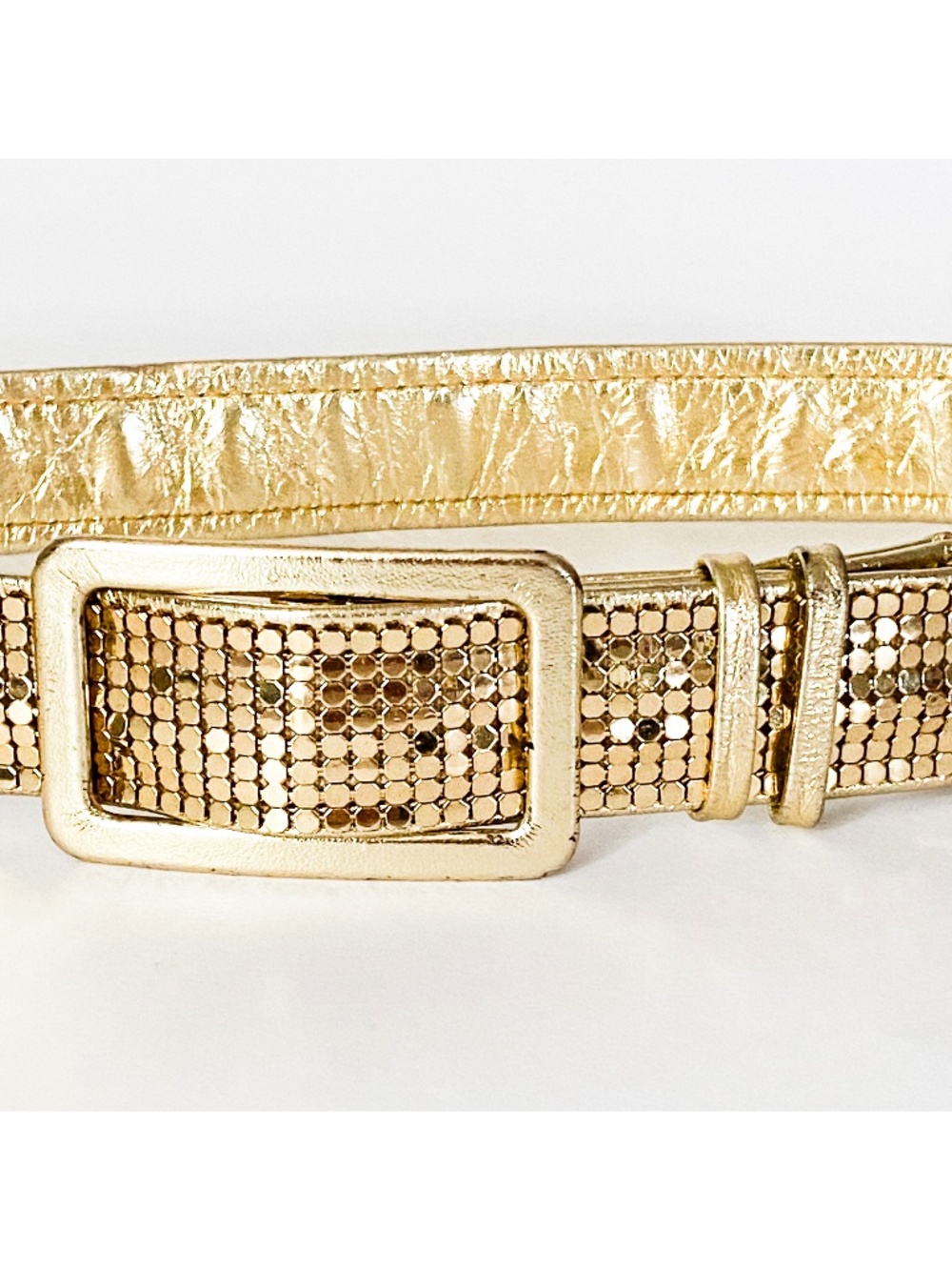 Astor belt vintage 70s gold tone metal mesh retro glam disco sparkle metallic